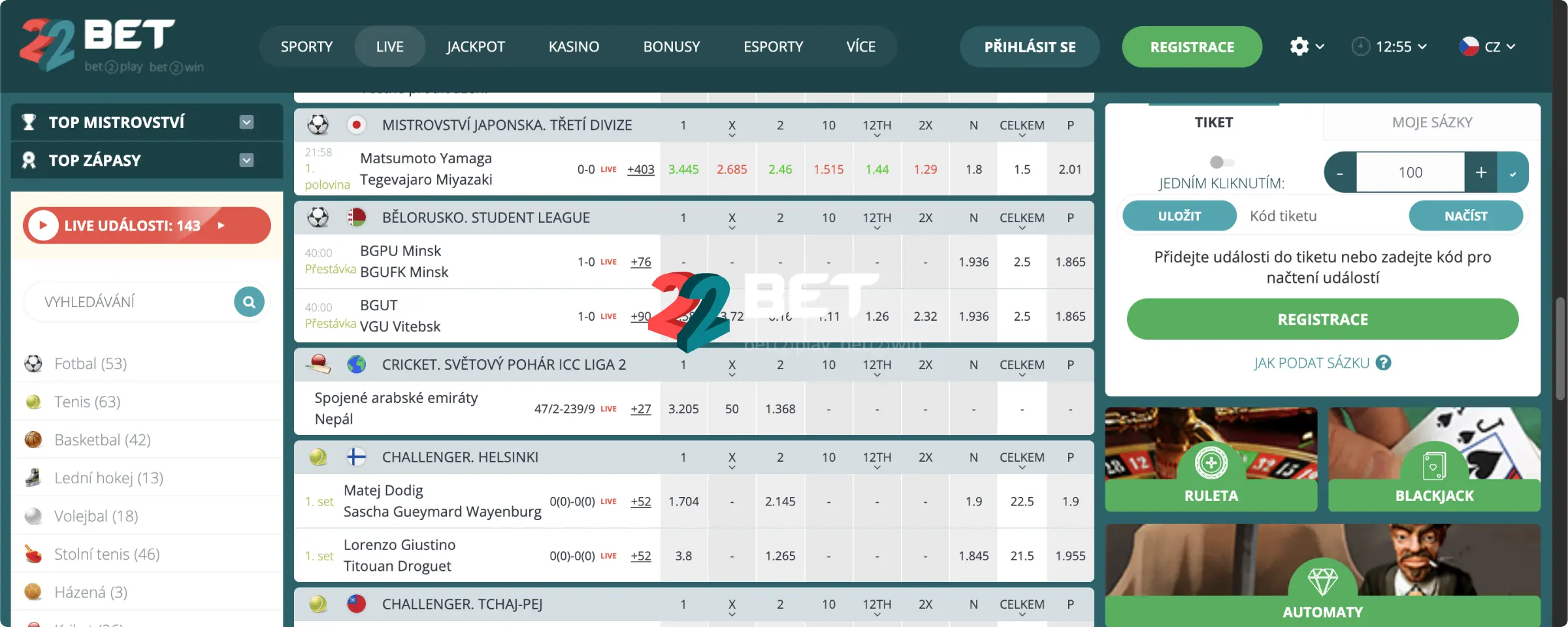 22Bet Sázení Naživo
